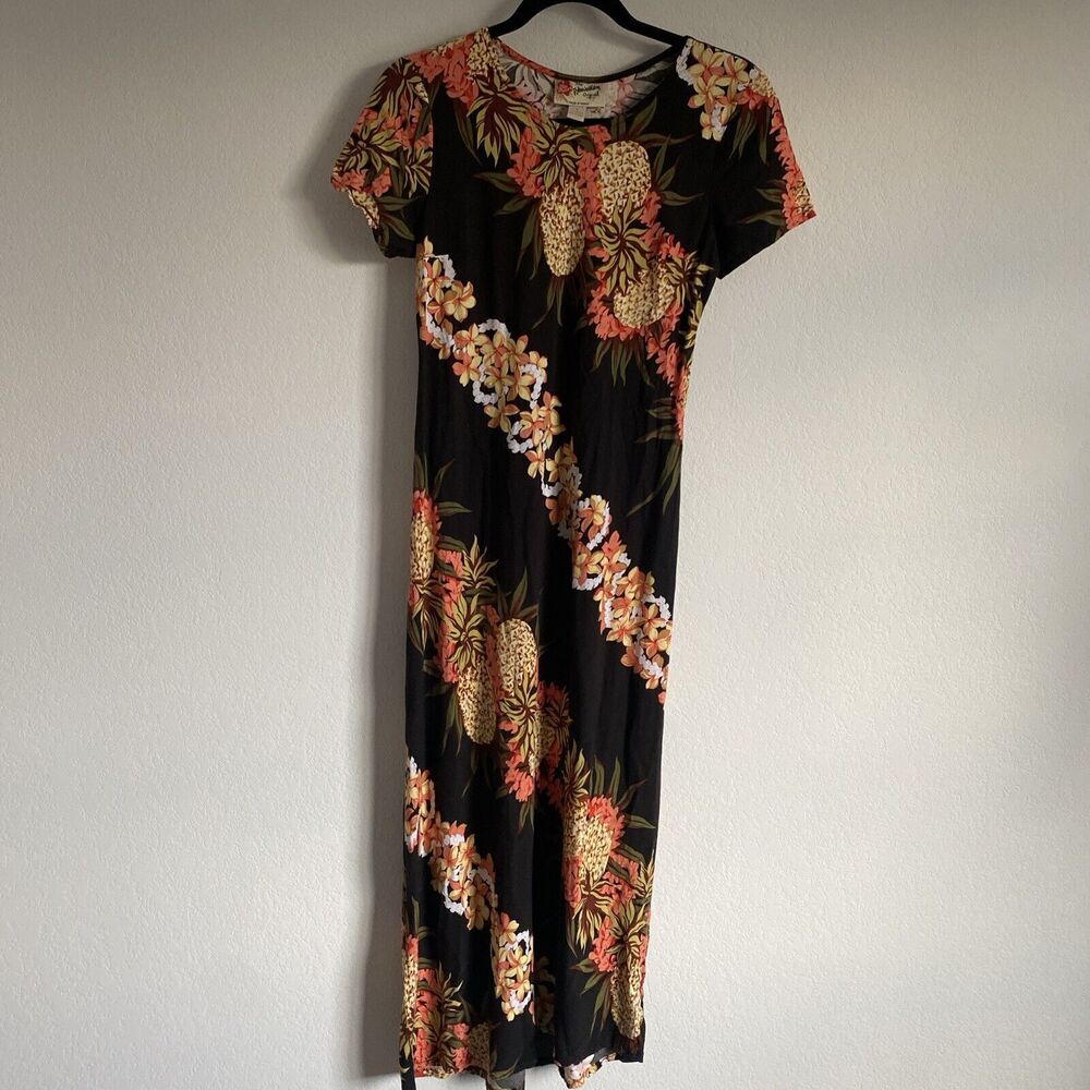 Hilo Hattie Black and Orange Floral Midi Dress